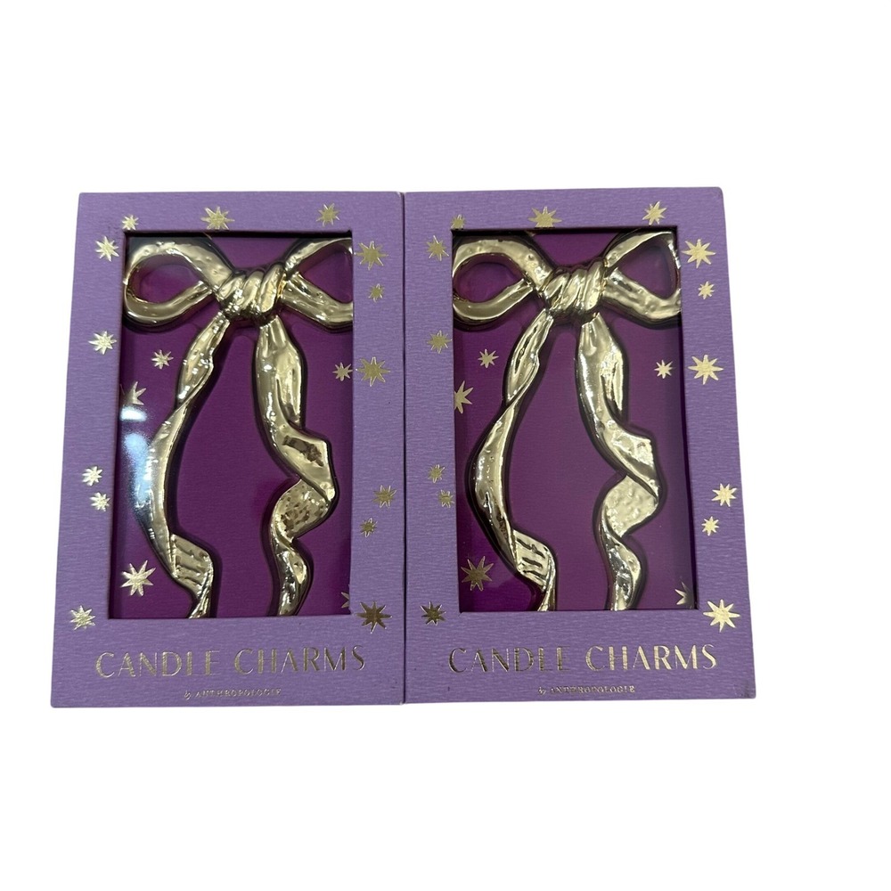 Anthropologie Gold Bow Candle Charms Set‎ of 2 Ribbon Pin Decor New in Box